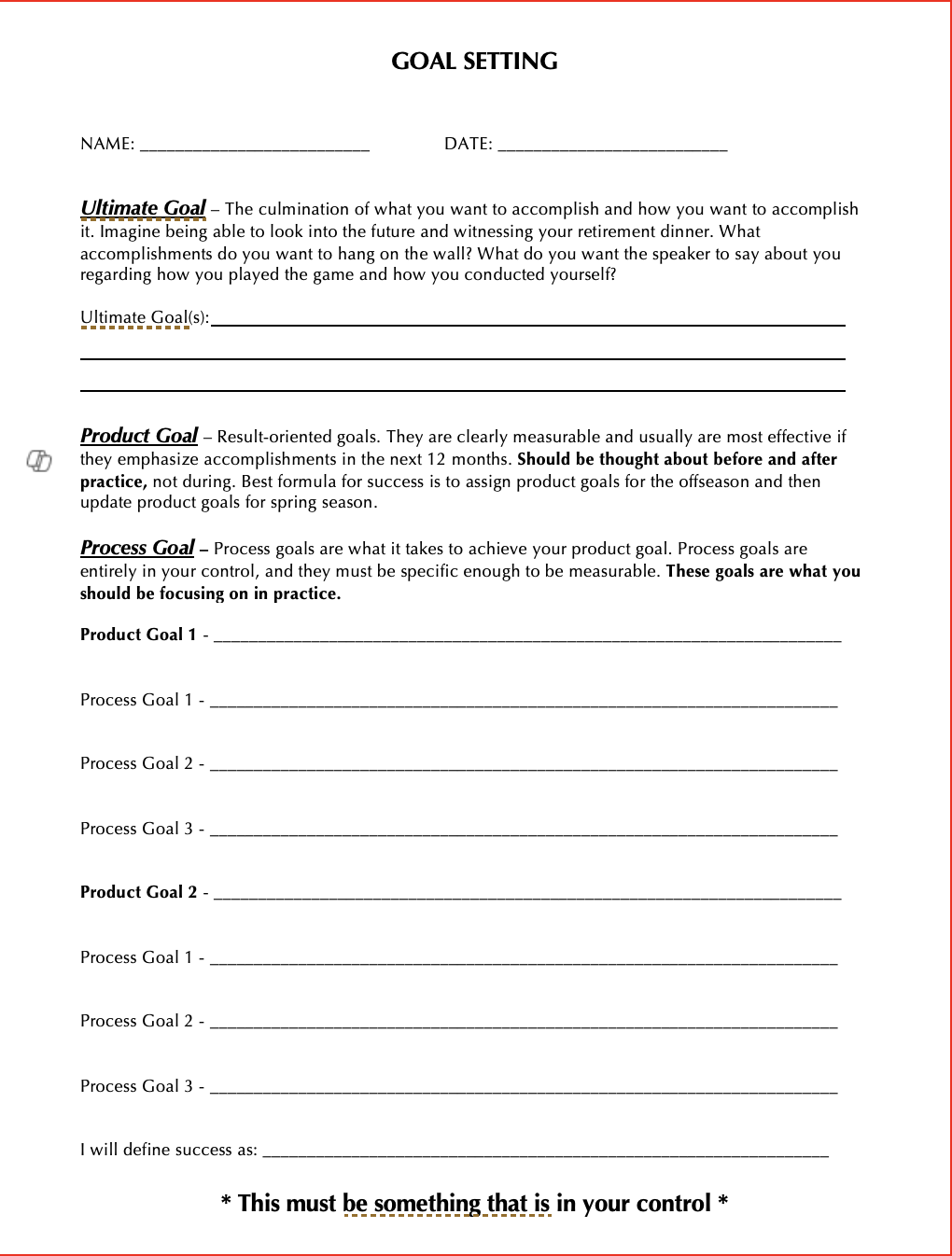 Goal Setting Sheet